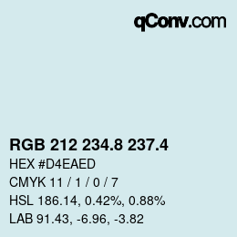 カラーコード: RGB 212 234.8 237.4 | qconv.com