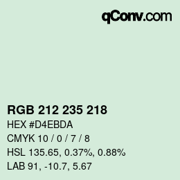 Color code: RGB 212 235 218 | qconv.com