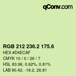 カラーコード: RGB 212 236.2 175.6 | qconv.com