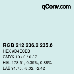カラーコード: RGB 212 236.2 235.6 | qconv.com