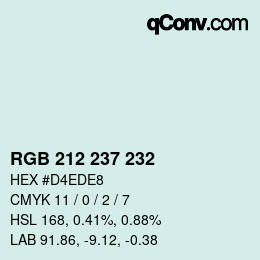 Color code: RGB 212 237 232 | qconv.com