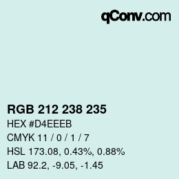 Color code: RGB 212 238 235 | qconv.com