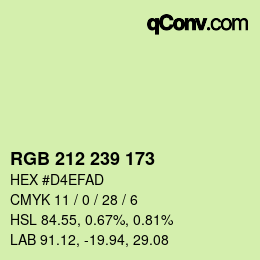 Color code: RGB 212 239 173 | qconv.com