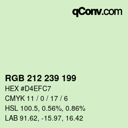 Color code: RGB 212 239 199 | qconv.com