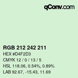 Color code: RGB 212 242 211 | qconv.com