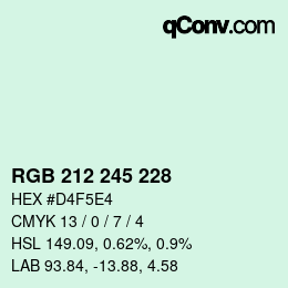 カラーコード: RGB 212 245 228 | qconv.com