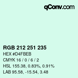 Color code: RGB 212 251 235 | qconv.com