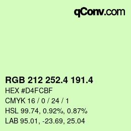 カラーコード: RGB 212 252.4 191.4 | qconv.com