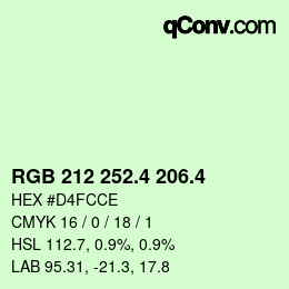 カラーコード: RGB 212 252.4 206.4 | qconv.com