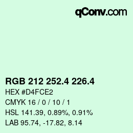 カラーコード: RGB 212 252.4 226.4 | qconv.com