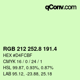 カラーコード: RGB 212 252.8 191.4 | qconv.com