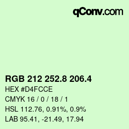 カラーコード: RGB 212 252.8 206.4 | qconv.com