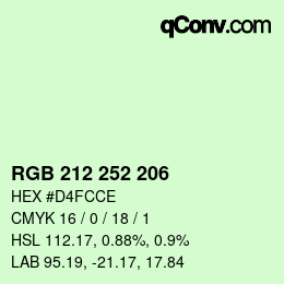 Color code: RGB 212 252 206 | qconv.com