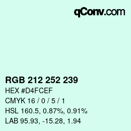Color code: RGB 212 252 239 | qconv.com