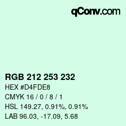 Color code: RGB 212 253 232 | qconv.com