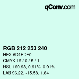 Farbcode: RGB 212 253 240 | qconv.com