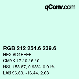 カラーコード: RGB 212 254.6 239.6 | qconv.com