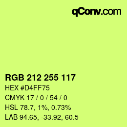 Color code: RGB 212 255 117 | qconv.com