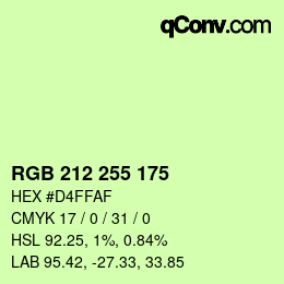 Color code: RGB 212 255 175 | qconv.com