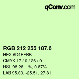 カラーコード: RGB 212 255 187.6 | qconv.com