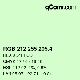 カラーコード: RGB 212 255 205.4 | qconv.com