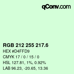 カラーコード: RGB 212 255 217.6 | qconv.com