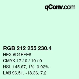 カラーコード: RGB 212 255 230.4 | qconv.com