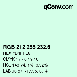 カラーコード: RGB 212 255 232.6 | qconv.com
