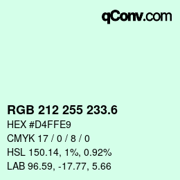 カラーコード: RGB 212 255 233.6 | qconv.com