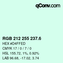 カラーコード: RGB 212 255 237.6 | qconv.com