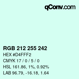 カラーコード: RGB 212 255 242 | qconv.com