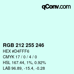 Color code: RGB 212 255 246 | qconv.com