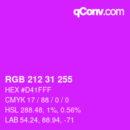 Color code: RGB 212 31 255 | qconv.com