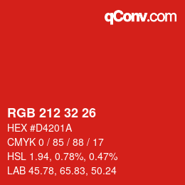 カラーコード: RGB 212 32 26 | qconv.com