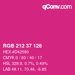 颜色代码: RGB 212 37 128 | qconv.com