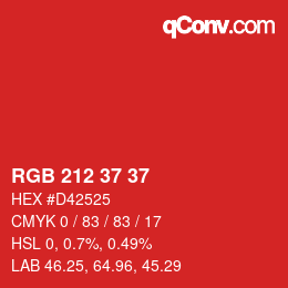 颜色代码: RGB 212 37 37 | qconv.com
