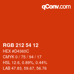颜色代码: RGB 212 54 12 | qconv.com
