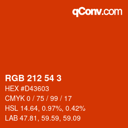 Color code: RGB 212 54 3 | qconv.com