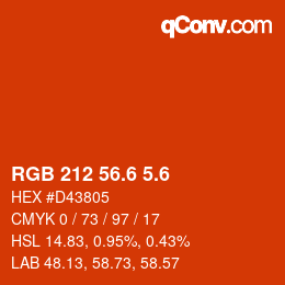 カラーコード: RGB 212 56.6 5.6 | qconv.com