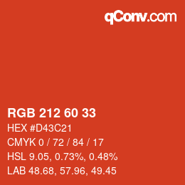Color code: RGB 212 60 33 | qconv.com