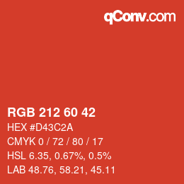 Color code: RGB 212 60 42 | qconv.com