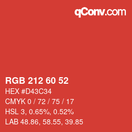 Color code: RGB 212 60 52 | qconv.com