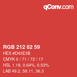 颜色代码: RGB 212 62 59 | qconv.com