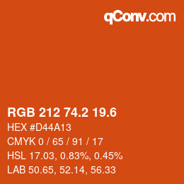 カラーコード: RGB 212 74.2 19.6 | qconv.com