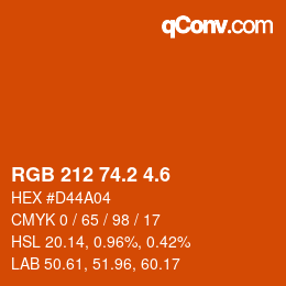 カラーコード: RGB 212 74.2 4.6 | qconv.com