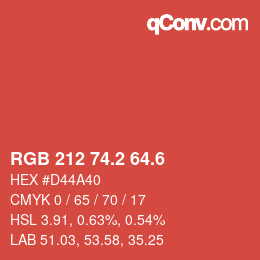カラーコード: RGB 212 74.2 64.6 | qconv.com