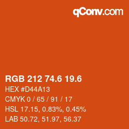 カラーコード: RGB 212 74.6 19.6 | qconv.com