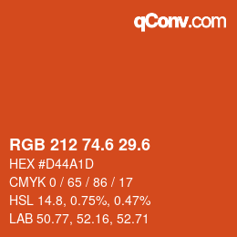 カラーコード: RGB 212 74.6 29.6 | qconv.com