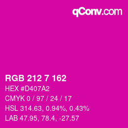 カラーコード: RGB 212 7 162 | qconv.com