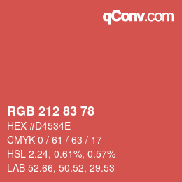Farbcode: RGB 212 83 78 | qconv.com